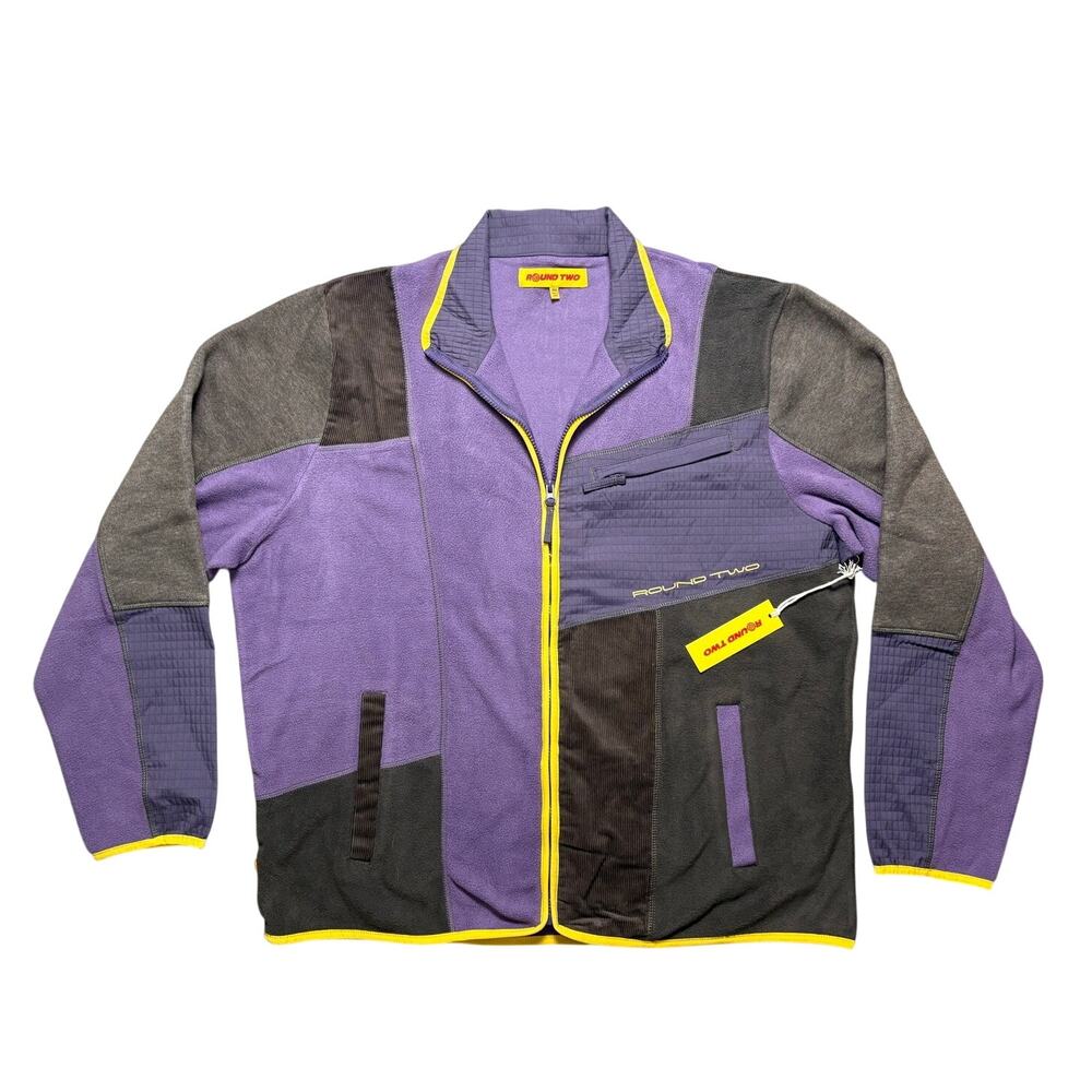 NWT Round Two Size XL Purple & Brown Zip Down Fleece Jacket